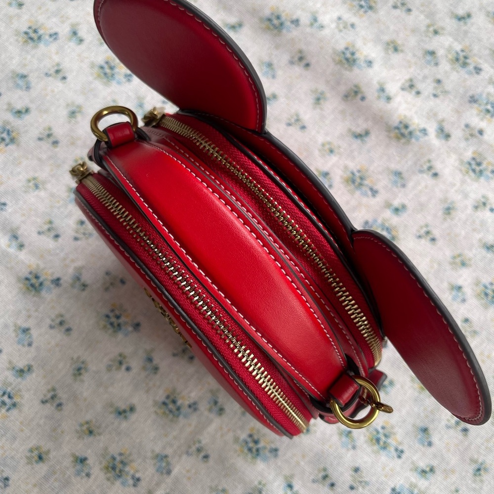 Coach Red Leather Mickey Ear Crossbody Purse - Picture 4 of 12